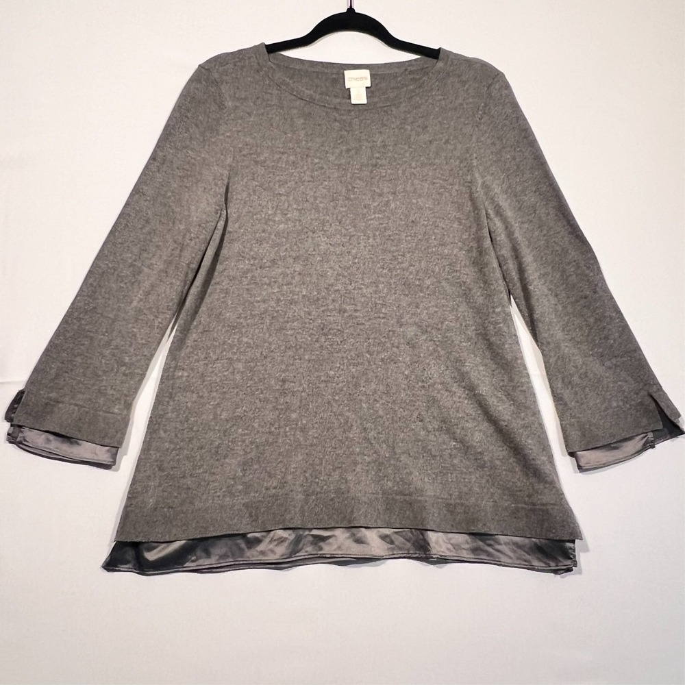 Chico's Blouse Top Cuff Hem Trim Gray Long Sleeve Casual Women's 2 US L/12